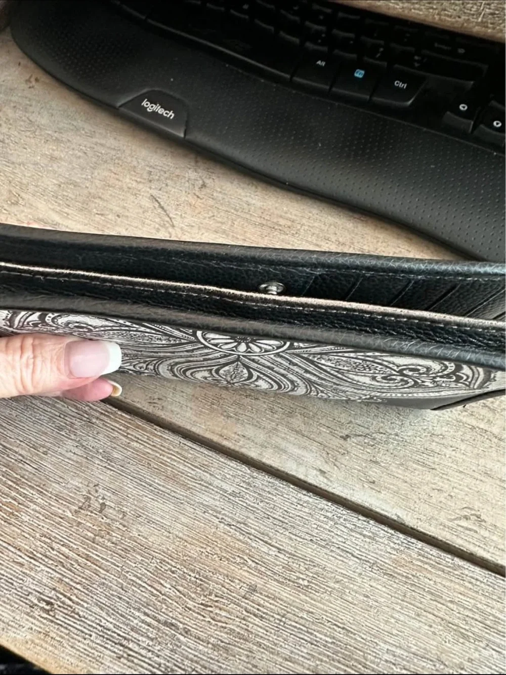 Brighton Black and White Floral-Embellished Leather Wallet